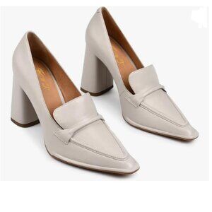 FOWT White Single Belt Loafers Pointed Toe High Chunky Heel Pumps Casual Shoes